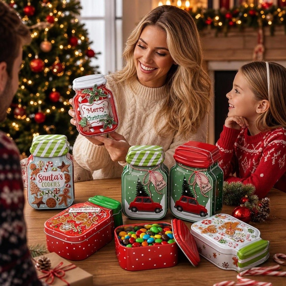 Tin Container Lid - Metalen Kerstblikkendoos met deksel, voor koekjes,