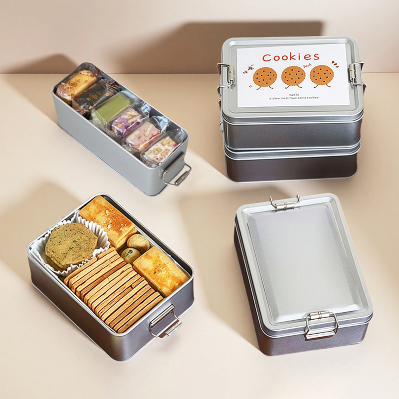 Tin Container Lid - Rechthoekige blikken doos voor koekjes, met